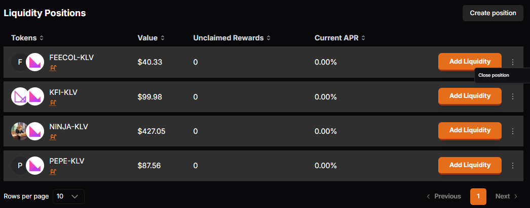 Liquidity Pool Positions